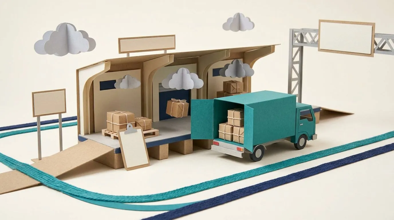 Een laadperron met pallets en een vrachtwagen