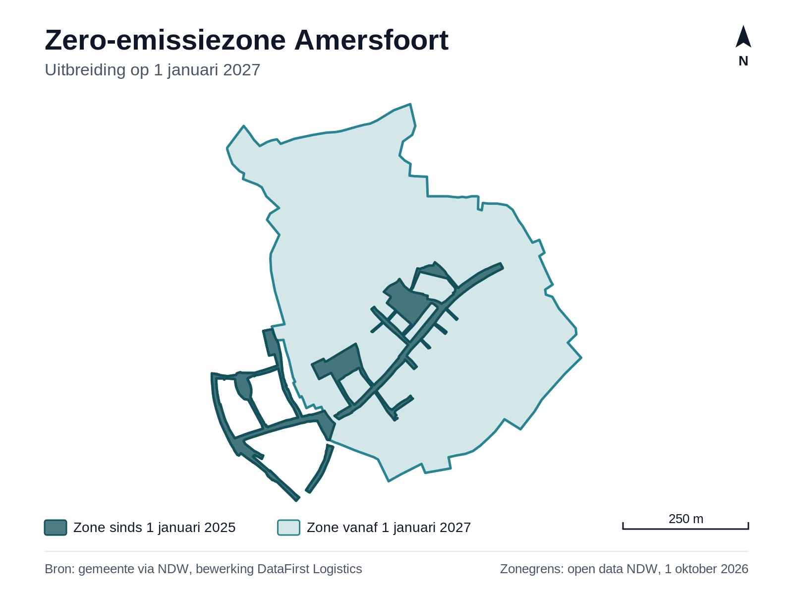 Kaart met de grens van de zero-emissiezone in Amersfoort