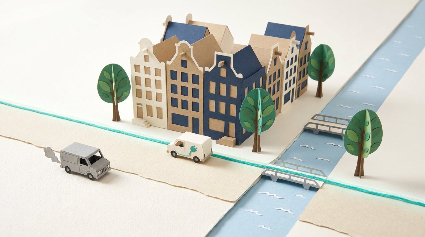 Bestelbussen bij grachtenpanden