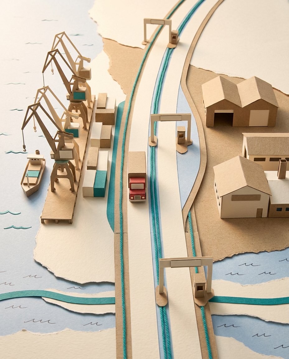 Haven en weg met heffingsportalen