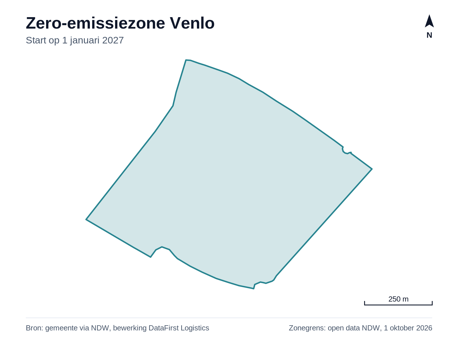 Kaart met de grens van de zero-emissiezone in Venlo